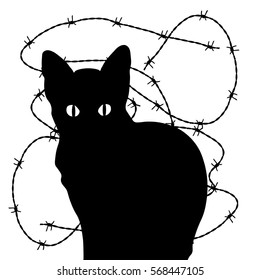 Cat Black Vector. Barbed Wire. Prison Tattoo