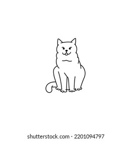 cat black white contour sketch doodle illustration.