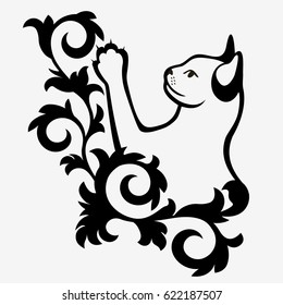 Cat. Black and white. Isolated