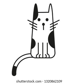 cat black and white line art illustration. Domestic cat - scandinavian style, geometric image.