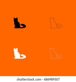 Cat black and white set icon .