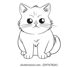 Un gato con arte de línea de silueta en blanco y negro o diseño de vector de contorno.