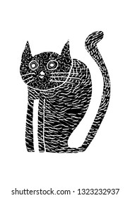 cat in black and white, silhouette - vector