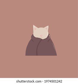 
Cat in a blanket color vector illustration