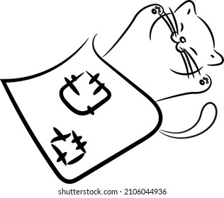 Cat with a blanket, illustration, vector on a white background.