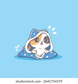 Cat in a blanket, smiling adorable, Vector illustration