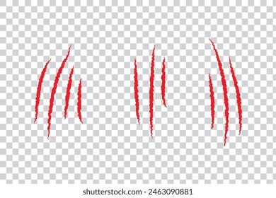 Juego de arañazos de sangre de gato. Marca de las tres garras del animal. Elemento de diseño divertido. Diseño plano. Ilustración vectorial.