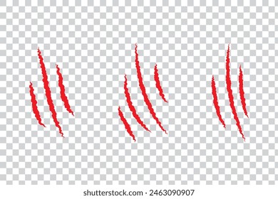 Cat blood scratch set. Mark of the three claws of the animal. Fun design element. Flat design. Vector illustration.