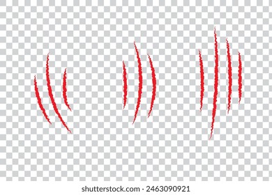 Cat blood scratch set. Mark of the three claws of the animal. Fun design element. Flat design. Vector illustration.