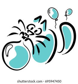 Cat blowing balloons