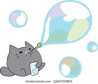 A cat blowing soap bubbles.