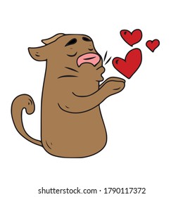 The cat blows on the hearts.Vector design for greeting cards banners
