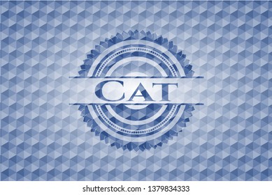 Cat  blue emblem or badge with geometric pattern background.