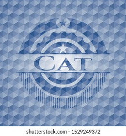 Cat  blue emblem or badge with geometric pattern background. Vector Illustration. Detailed.