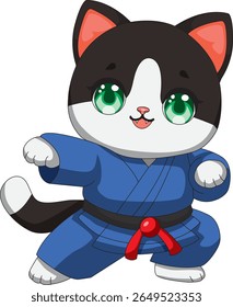 Cat In Blue Martial Art Uniform Feline Vector