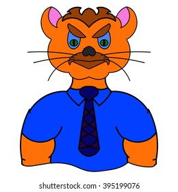 cat in a blue shirt with tie. vector illustration
