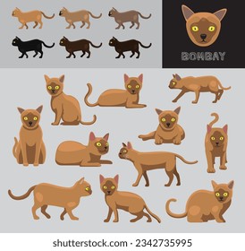 Cat Bombay Cartoon Vector Illustration Color Variation Set Brown Coat
