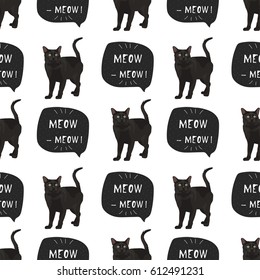 Cat Bombay vector illustration seamless pattern with banner meow-meow