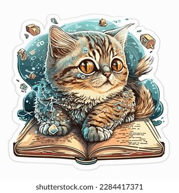 Cat in a book with bubble water background