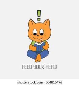 Cat with a book. He had an idea. Flat design.