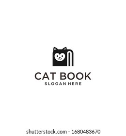 cat book logo design vector illustration template