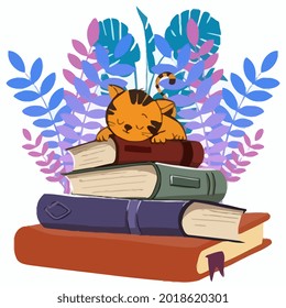 cat book lover wo design vector illustration for use in design and print poster canvas