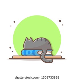 Cat And Book On Table Vector Icon Illustration. Cute Cat And Book Icon Concept White Isolated. Flat Cartoon Style Suitable for Web Landing Page, Banner, Sticker, Background