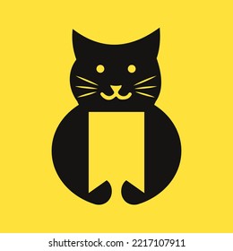 Plantilla de vectores de concepto de espacio negativo del logotipo de marcadores de gato. Símbolo de marcador de retención de gato