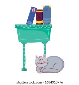cat books in furniture drawer decoration vector illustration, book day