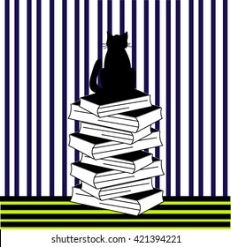 cat books lines background 