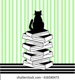 cat books lines vector illustration