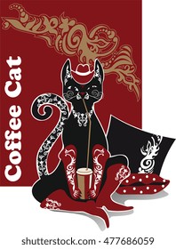 Cat in boots coffee drinker