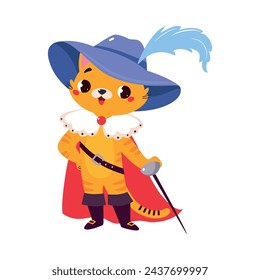 Cat in Boots in Hat and Mantle as Fairy Tale Character Vector Illustration