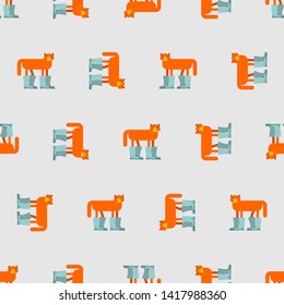 Cat in Boots pattern seamless. Pet in shoes background. Fashionable animal ornament
