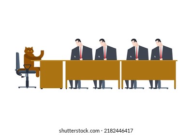 Cat boss at meeting with managers. Vector illustration