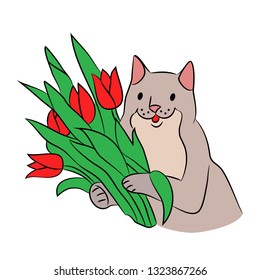 
cat with a bouquet