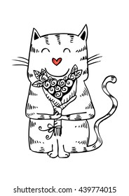 Cat with a bouquet of flowers