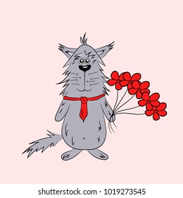 Cat with a bouquet of flowers vector