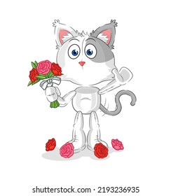 el gato con una mascota de ramo. vector de dibujos animados