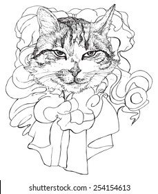 Cat in the bow, drawn vector illustration 