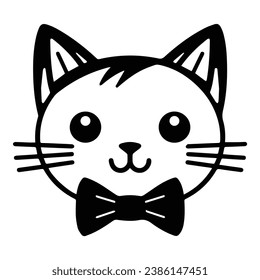 Cat In Bow Flat Icon Isolated On White Background