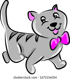 Cat with bow, illustration, vector on white background.