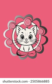 a cat with a bow on its head and a flower in the background