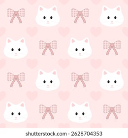 Cat bow on pink background , polka dots , fabric pattern , gift wrap ,seamless pattern 