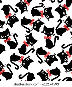 cat bow seamless vector pattern