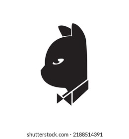 Cat with bow and tie in black suit or tuxedo logo design