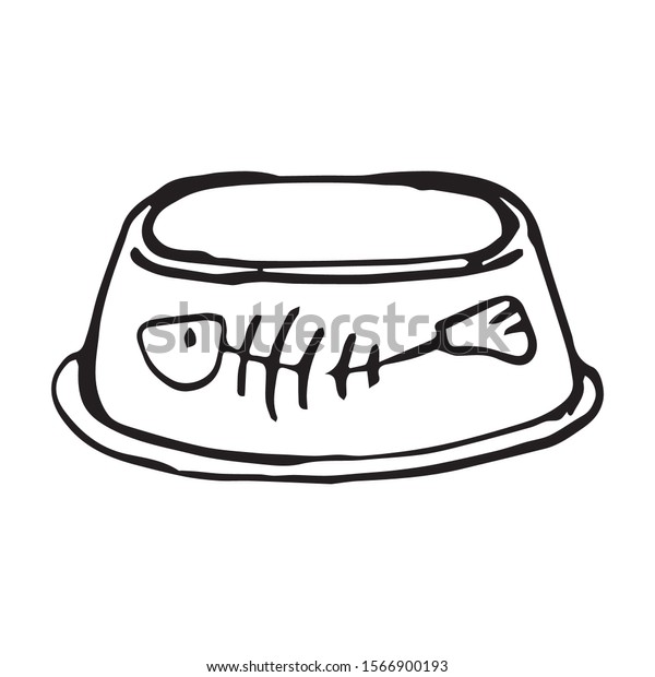 Cat Bowl Freehand Drawing Vector Sketch เวกเตอร์สต็อก (ปลอดค่า