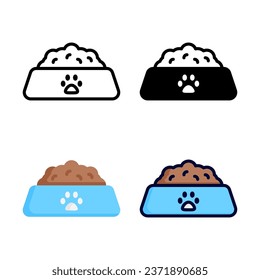 Cat bowl icon set style collection in line, solid, flat, flat line style on white background
