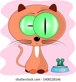 cat and a bowl of milk cartoon vector illustration.