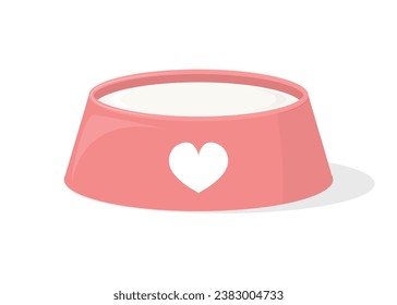 Cat bowl with milk flat vector illustration on white background